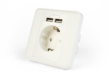 Inbouw stopcontact 2x USB wandcontactdoos geaard stopcontact, Verzenden