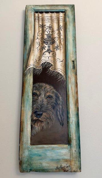 Wanddecoratie - trompe-lœil - Griekenland - Oud houten luik, Antiek en Kunst