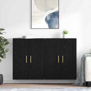 vidaXL Wandkast 2 st Zwart Eiken 69,5 x 34 x 90 cm Bewerkt, Huis en Inrichting, Verzenden, Nieuw