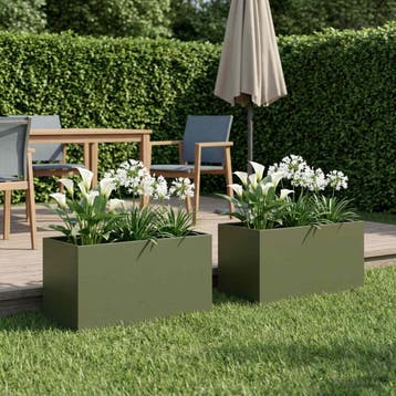 vidaXL Plantenbak 2 st Olijfgroen 80 x 50 x 50 cm, Verzenden