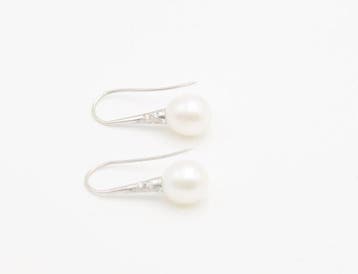 Oorbellen - 18 karaat Witgoud Parel - Diamant, Nieuw