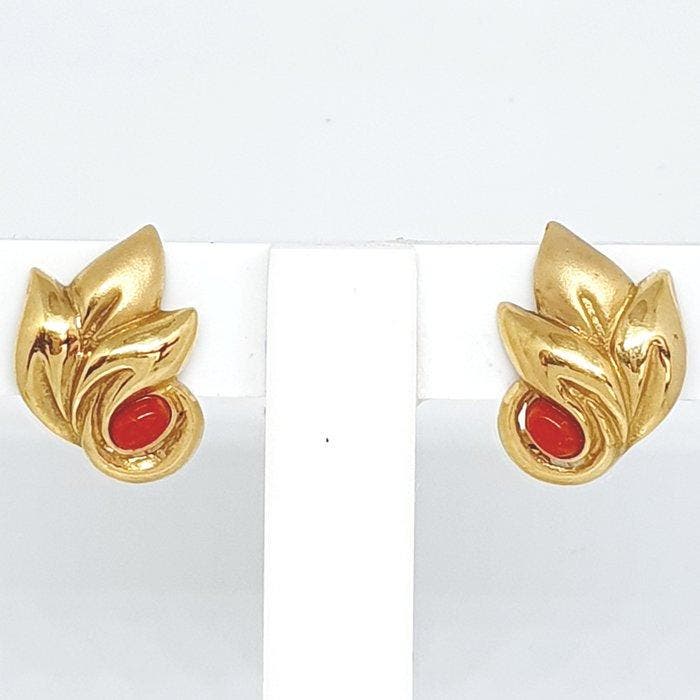 Oorbellen - 18 karaat Geel goud Koraal, Bijoux, Sacs & Beauté, Boucles d'oreilles