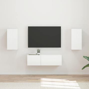 vidaXL Tv Wandkast Set 4 st Hoogglans wit Bewerkt hout, Verzenden