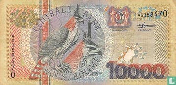 Suriname 10.000 Gulden (zilver hologram) - 2000, Verzenden, Los biljet