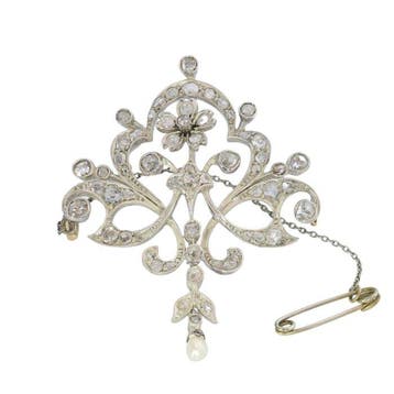 Broche - 18 karaat Geel goud Diamant (Natuurlijk) - Parel -