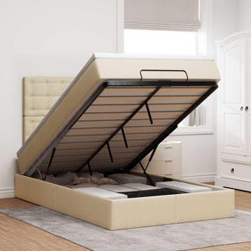 vidaXL Ottoman bed met matras 120x190cm stof crèmekleurig, Verzenden, Nieuw