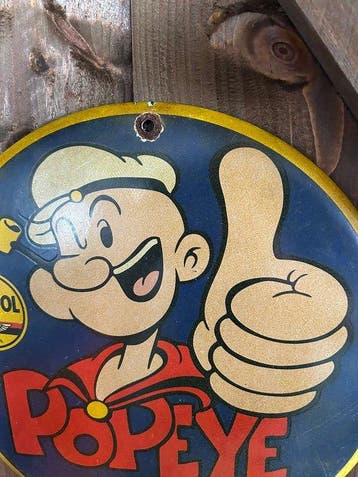Vintage POPEYE reclamebord Veedol Motor Oil 1952 – iconische, Nieuw in verpakking