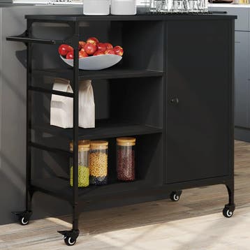 vidaXL Keukentrolley 87,5x38,5x84,5 cm bewerkt hout zwart, Verzenden, Nieuw