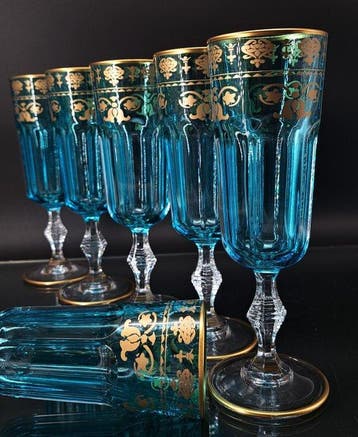 Artemisia - Champagne fluitje (6) - Lilium - Kristal, gouden, Antiek en Kunst