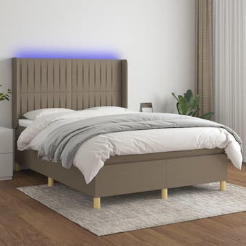 vidaXL Boxspring met matras en LED stof taupe 140x200 cm, Verzenden