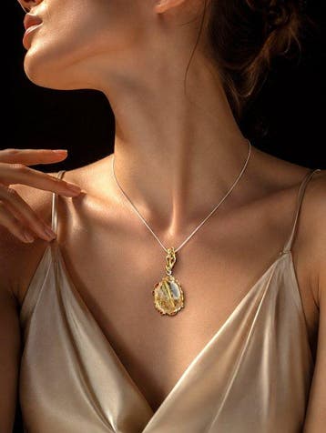 Rutilietkwarts hangerketting - 925 sterlingzilver - goud