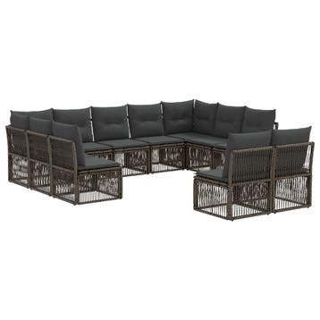 vidaXL Tuinbank Set 11 pcs Grijs poly rattan, Verzenden, Nieuw