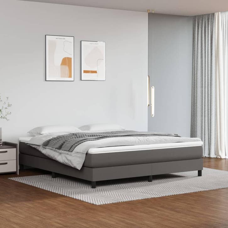 vidaXL Boxspring bed kunstleer grijs 160x200 cm, Maison & Meubles, Chambre à coucher | Lits, Envoi