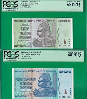 Zimbabwe. - 50 and 100 trillion Dollars 2008 - Pick 90 and