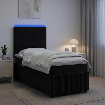 vidaXL LED Boxspringbed met Matras Zwart 90 x 190 cm Fluweel, Verzenden, Nieuw