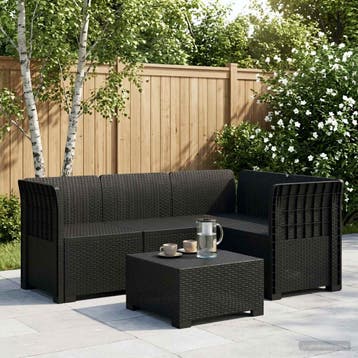 vidaXL 4-Persoons Tuin Sofa Rattan Look PP Antraciet, Verzenden, Nieuw
