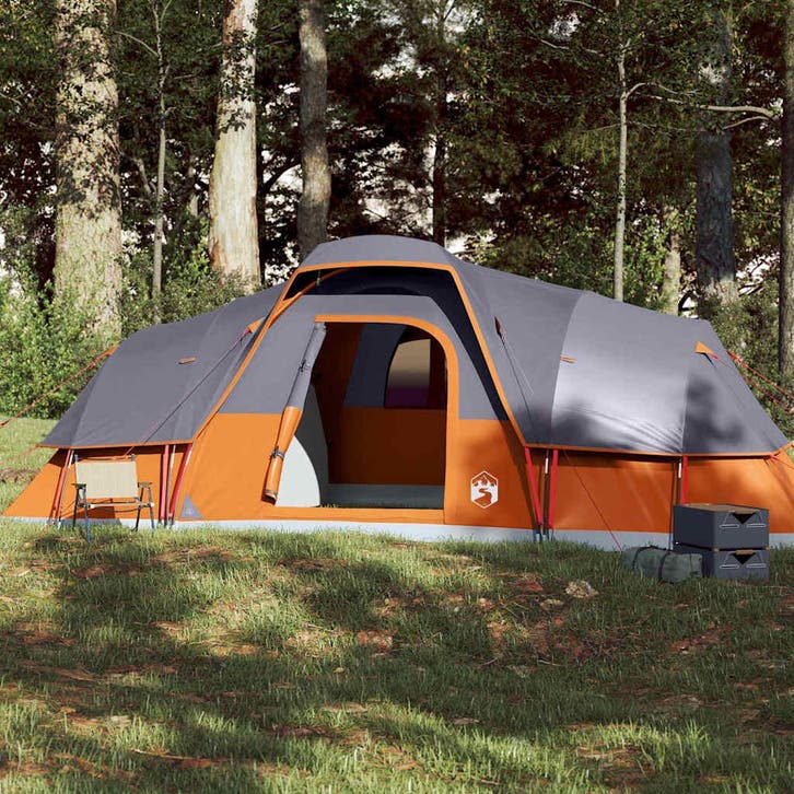 vidaXL Koepeltent 11-persoons waterdicht grijs en oranje, Caravans en Kamperen, Tenten, Nieuw, Verzenden