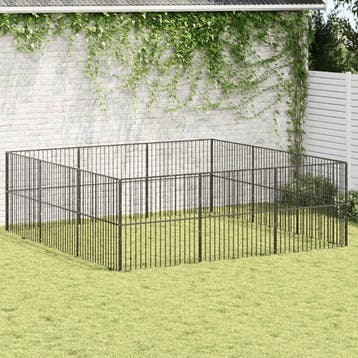 vidaXL Hondenkennel 12 panelen gepoedercoat staal zwart, Verzenden, Nieuw