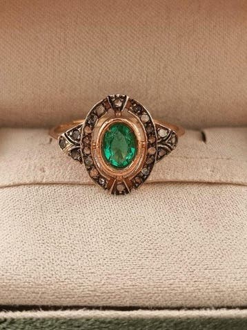 Zonder minimumprijs - Ring - 9 kt. Zilver, Roségoud Smaragd, Nieuw