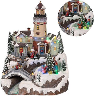 2dekans | Cheqo kerstdorp met draaiende kerstboom - LED, Ophalen of Verzenden, Nieuw