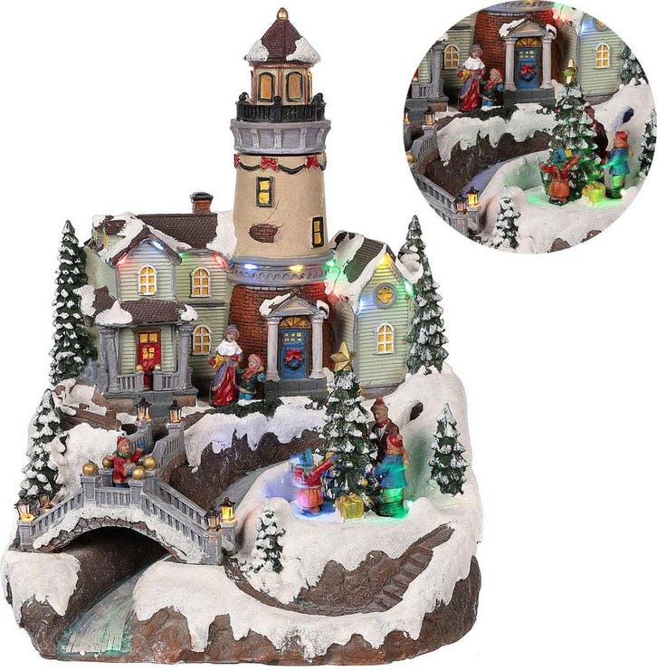 2dekans | Cheqo kerstdorp met draaiende kerstboom - LED, Diversen, Kerst, Ophalen of Verzenden