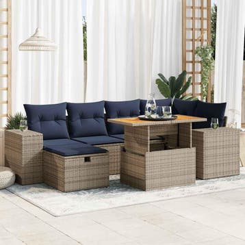 vidaXL 7-delige Loungeset met kussens poly rattan acacia, Verzenden, Loungeset