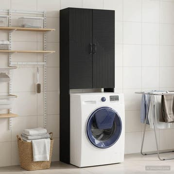 vidaXL Toiletkast HAARLEM Zwart 66 x 25,5 x 190 cm Bewerkt, Verzenden, Nieuw