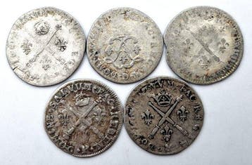 Frankrijk. Louis XIV (1643-1715). Lot de 5 monnaies (4 Sols