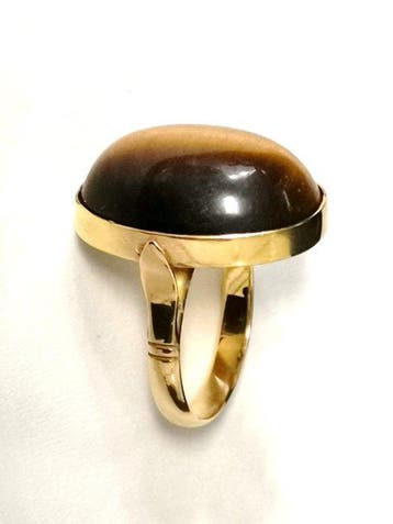 Ring - 18 karaat Geel goud Kattenoog (Chrysoberil), Handtassen en Accessoires, Ringen, Nieuw