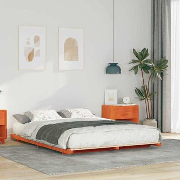 vidaXL Bedframe Wasbruin 160 x 220 cm Massief grenenhout, Huis en Inrichting, Slaapkamer | Bedden, Verzenden, Nieuw