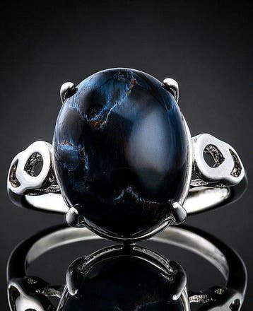 Natuurlijke Blauwe Pietersiet Ring - 925 Sterling Zilver -