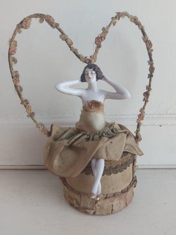 Beeldje - Antiek art-deco boudoirpop / halfdoll - Porselein,, Antiek en Kunst