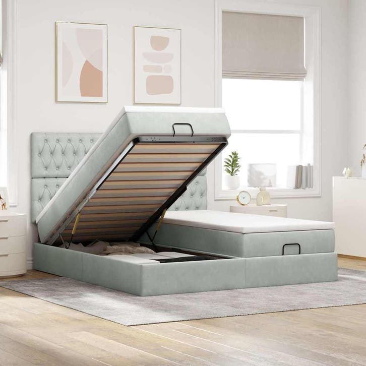 vidaXL Ottoman bed met matrassen 200x200cm fluweel, Huis en Inrichting, Slaapkamer | Bedden, Nieuw, Verzenden