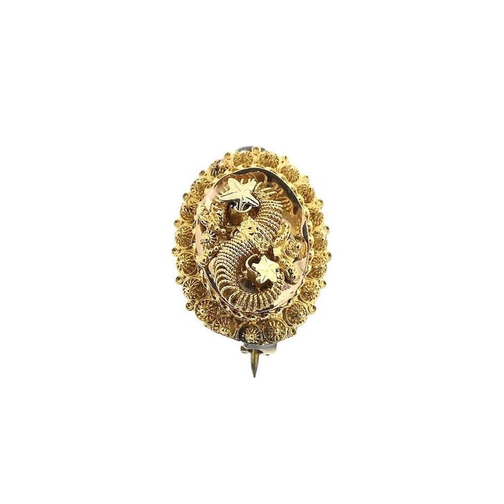 Antiek gouden broche van een mutsenbel, Handtassen en Accessoires, Broches, Goud, Gebruikt, Goud, Ophalen of Verzenden