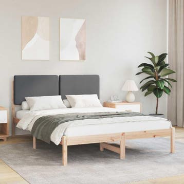 vidaXL Bedframe met Gevoerde Hoofdbord Donkergrijs 140 x 190, Verzenden, Nieuw
