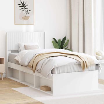 vidaXL Bedframe met opbergruimte en hoofdbord Wit 100 x 200, Verzenden