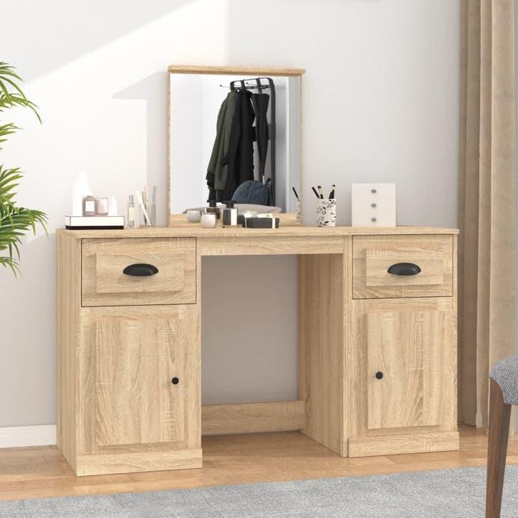 vidaXL Kaptafel met spiegel 130x50x132,5 cm sonoma, Huis en Inrichting, Tafels | Kaptafels, Nieuw, Verzenden
