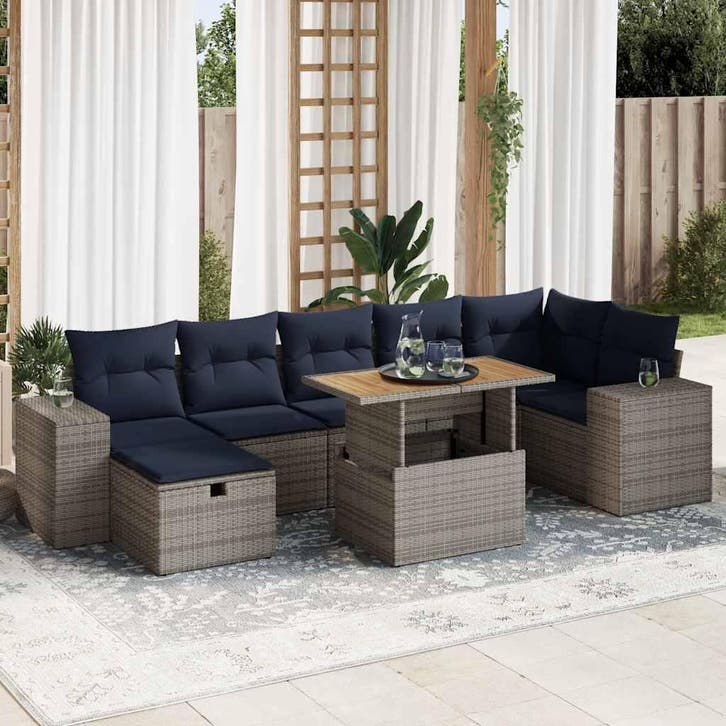 vidaXL 8-delige Loungeset met kussens poly rattan acacia, Jardin & Terrasse, Ensembles de jardin, Envoi