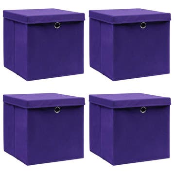 vidaXL Opbergboxen met deksel 4 st 28x28x28 cm paars, Verzenden, Nieuw