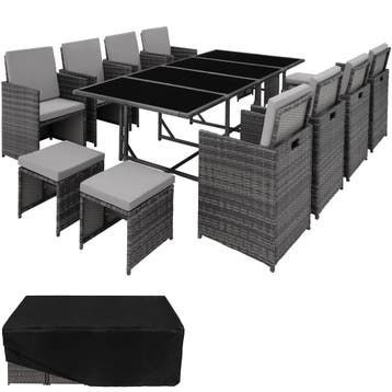 tectake Wicker zitgroep Palma 8+4+1 met beschermhoes - grijs, Tuin en Terras, Verzenden, Nieuw