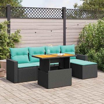 vidaXL 6-delige Loungeset met kussens poly rattan zwart, Verzenden, Loungeset