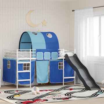 vidaXL Bunkbed voor kinderen met gordijnen Wit en Blauw 107, Huis en Inrichting, Verzenden, Nieuw