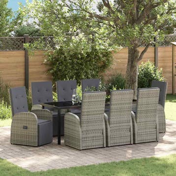 vidaXL Tuin Eettafel Set 9 st Grijs poly rattan, Tuin en Terras, Verzenden, Nieuw