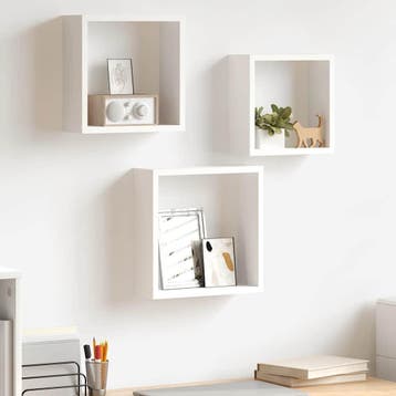vidaXL Wandschappen kubus 3 st MDF wit, Verzenden, Nieuw