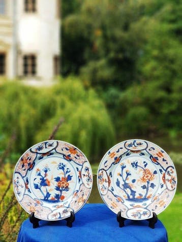 Paar antieke Chinese export Imari porseleinen borden -, Antiek en Kunst