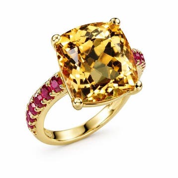 Zonder minimumprijs - Ring 925 zilver verguld, 12 mm Citin,, Nieuw
