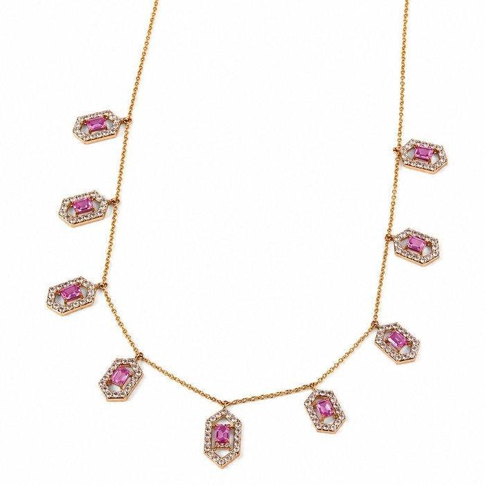 Halsketting - 14 karaat Geel goud - 3.98ct. tw. Saffier -, Handtassen en Accessoires, Kettingen