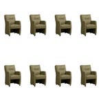 Set van 8 Leren eetkamerstoelen Sharp - Kenia Olive (olijf), Huis en Inrichting, Stoelen, Ophalen of Verzenden, Nieuw, Leer, Eén