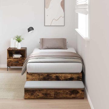 vidaXL Opbergbedframe met lade Rook Eiken 100 cm Bewerkt, Verzenden, Nieuw