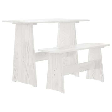 vidaXL Eettafel met bankje REINE massief grenenhout wit, Verzenden